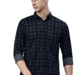 Men Navy & Red Checked Slim Fit Casual Shirt